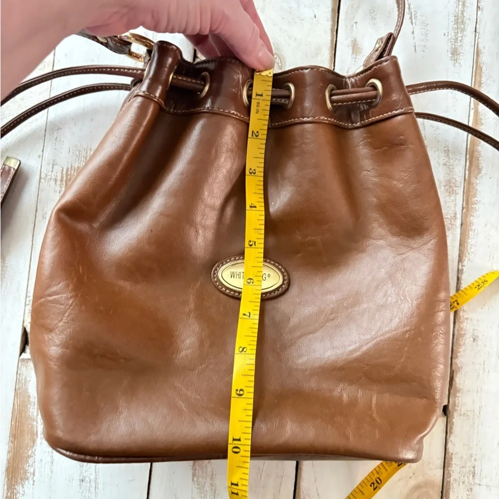 WHITE STAG 90s faux leather bucket bag drawstring crossbody purse caramel brown